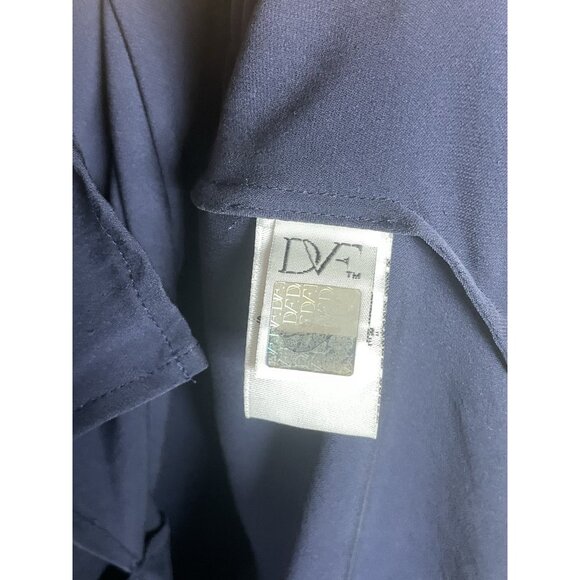 Diane Von Furstenberg Women's Navy Flutter Sleeve Silk Top Sz 8 Party Career DVF - Picture 4 of 8